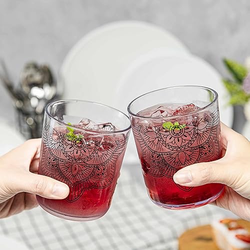 Miniatura 7 de bzyoo lala mandala black collection - Juego de vajilla de 12 piezas (servicio para 4) vasos de plástico de 14 onzas, juego de 6 unidades