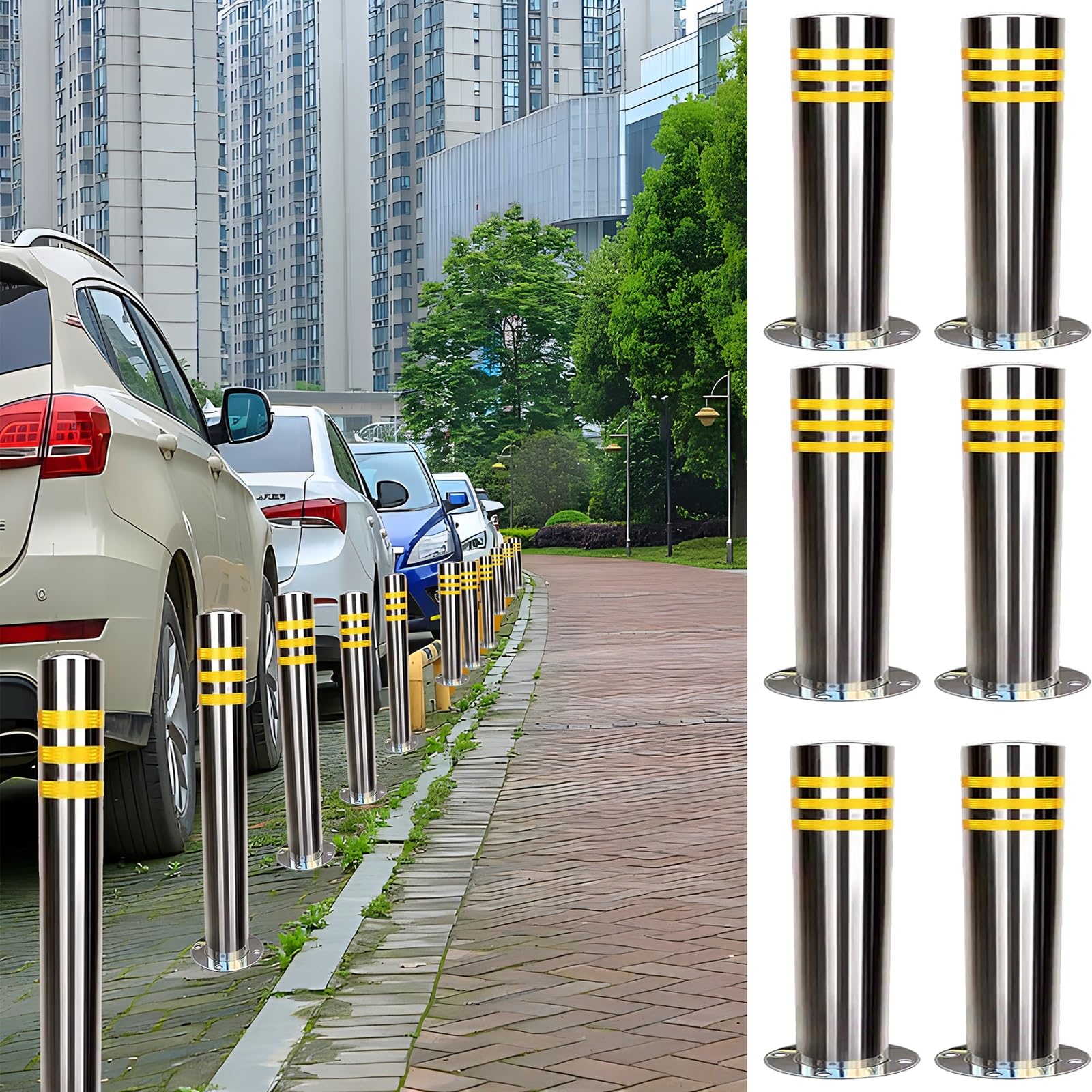JYBNBBE Traffic Cone Construction Cone Traffic Delineator Parking Post,Barrier Post with Weighted Base,Road Parking Lot Steel Safety Pipe Bollards,H23.6in 6Pack