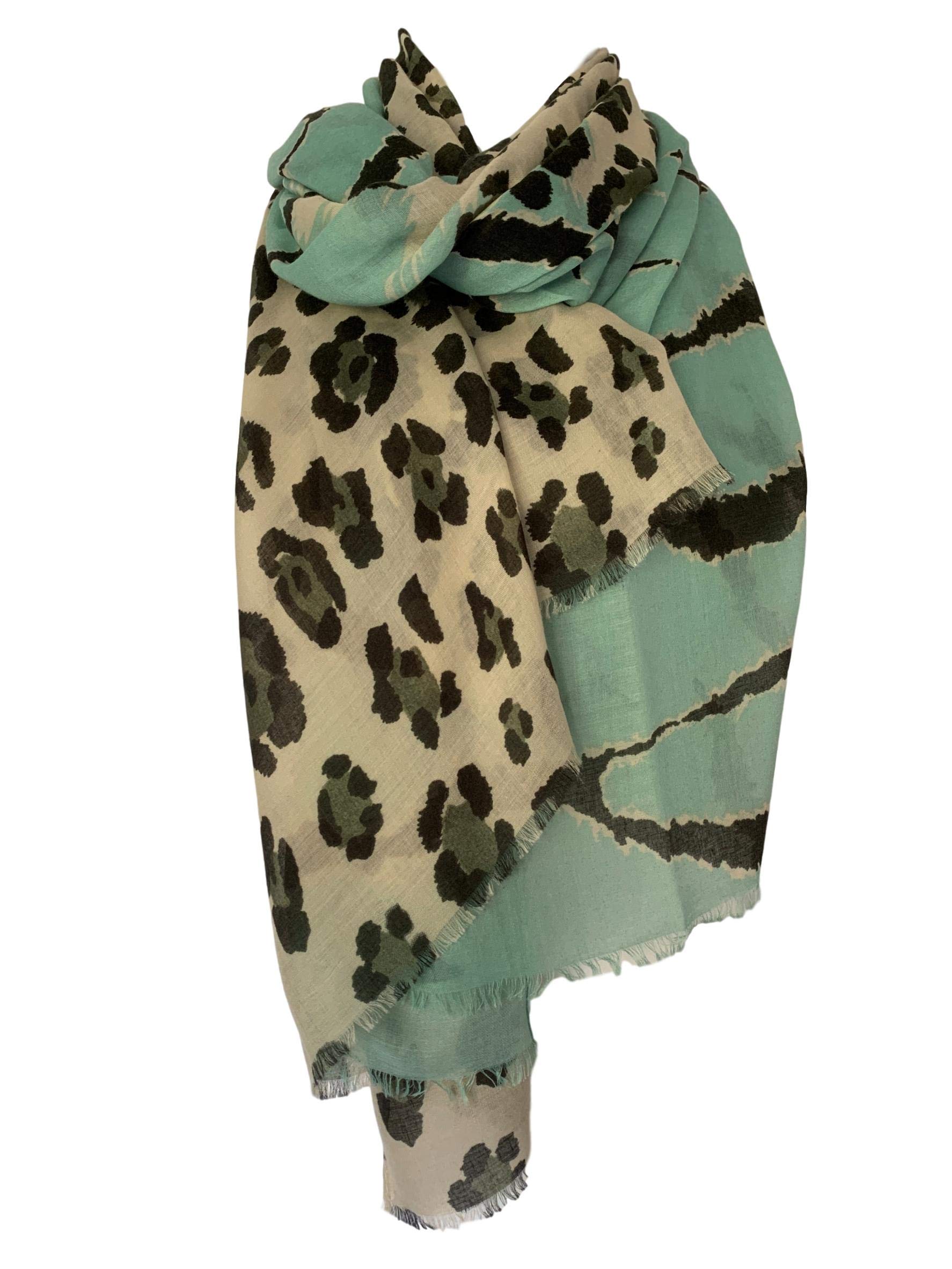 Purple Possum® Leopard Print Scarf Animal Print Black Zebra Stripes Wrap Ladies Mint Green Cream Large Shawl