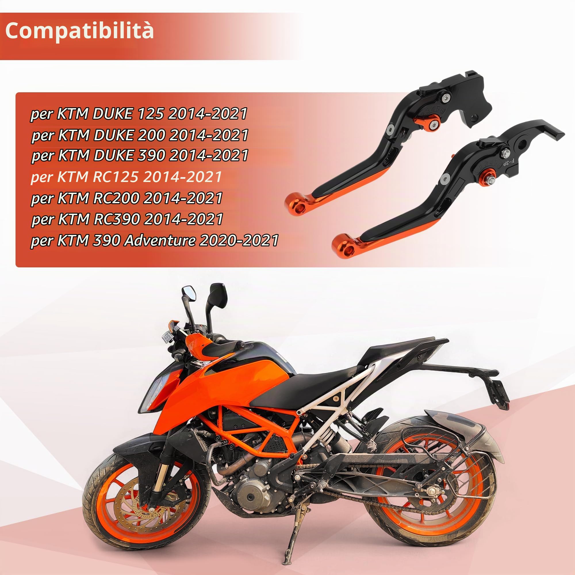 Leve Del Freno E Della Frizione Corte Per Moto Per KTM RC125 RC200 RC390 Leva Del Freno Per Manubrio Per KTM Per DUKE 125 Per DUKE 200 Per DUKE 390 Alluminio Nero E Arancione