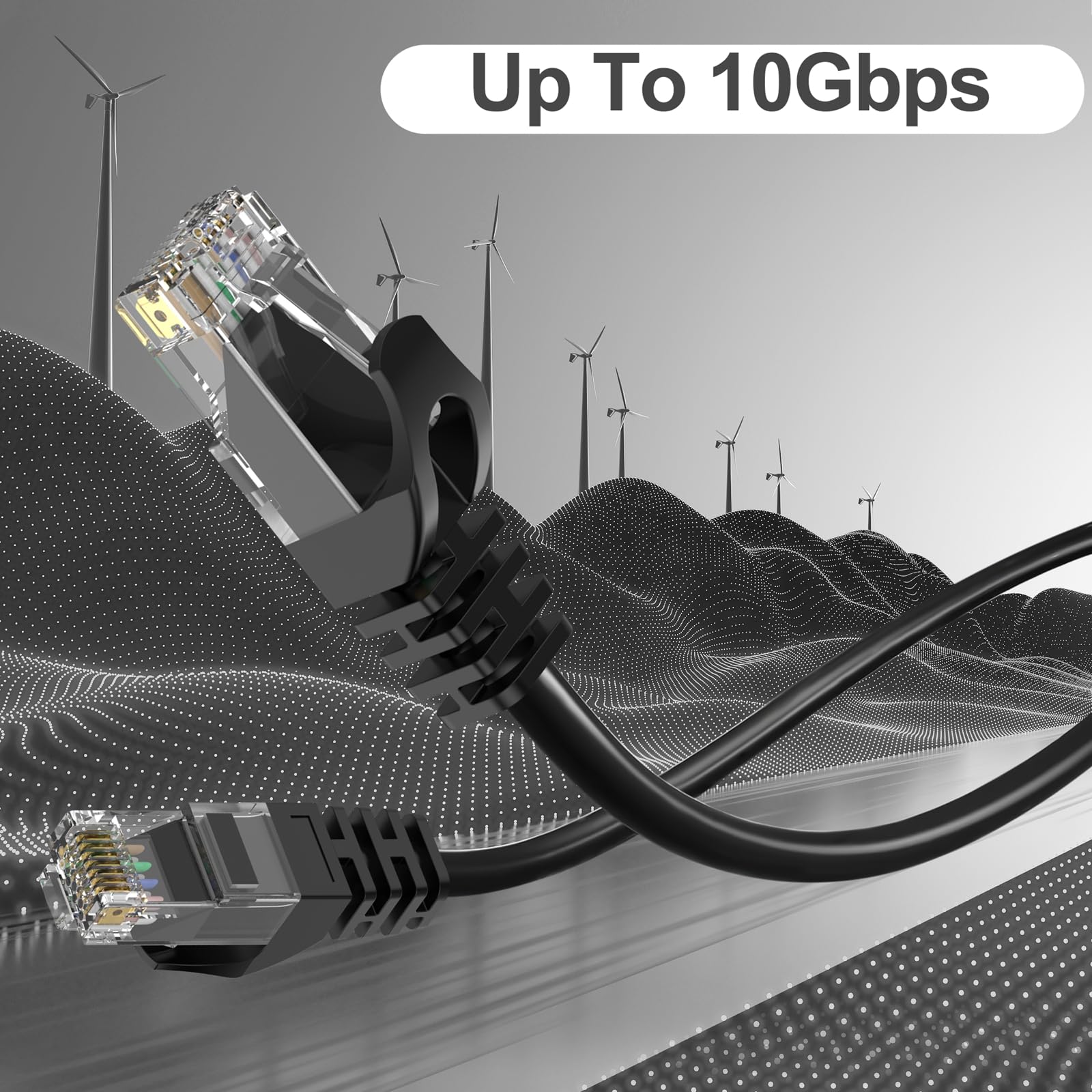 Câble Ethernet Cat 6 de 30,5 m haut débit 23 AWG RJ45 pour une utilisation en extérieur et en intérieur, prend en charge les réseaux CAT6 de 10 Gbit/s, polyéthylène noir étanche, ordinateur LAN