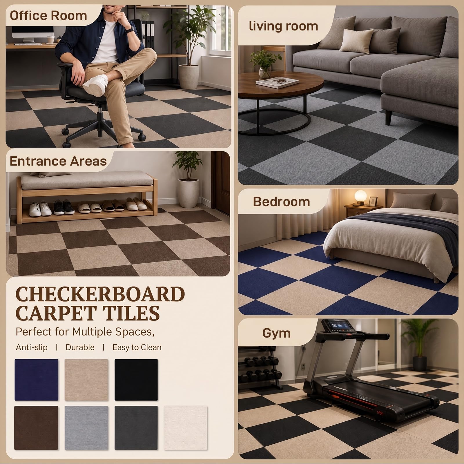 Teppichfliesen Selbstklebend 50x50cm Teppichboden | 10 Stück | 2.5m², Beige