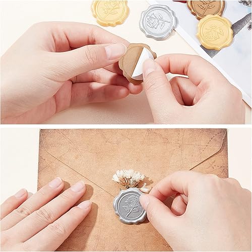 Miniatura 4 de CRASPIRE 1 caja de 4 colores, 60 calcomanías adhesivas para sellar cera de rosa, autoadhesivas, para sellar tarjetas de sobre, envoltura de regalos,