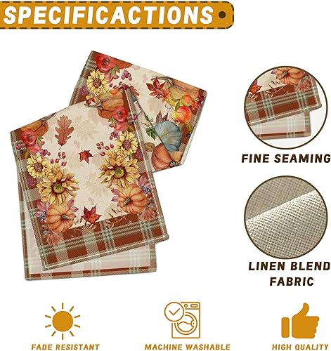 Miniatura 7 de pinata Camino de mesa de otoño, camino de otoño para mesa de 13 x 60 pulgadas, hojas de calabaza de otoño para decoración del hogar, cocina, comedor