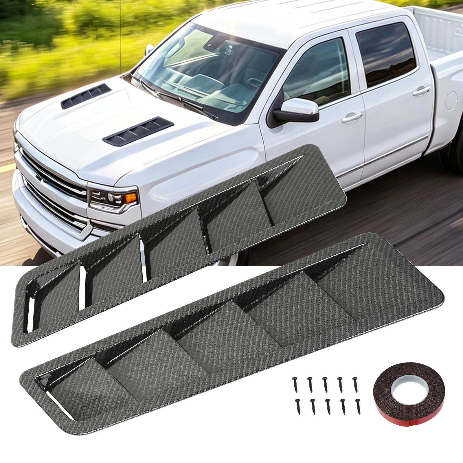 Car Hood Vent louvers Cold Air Flow Intake, Hood Scoop Air Vent Cover, Bonnet Cooling Trim Black Air Intake Panel Cover Car Exterior Trim for Auto Repair Shop Hood Panel Trim,Dodge Ram,F-150