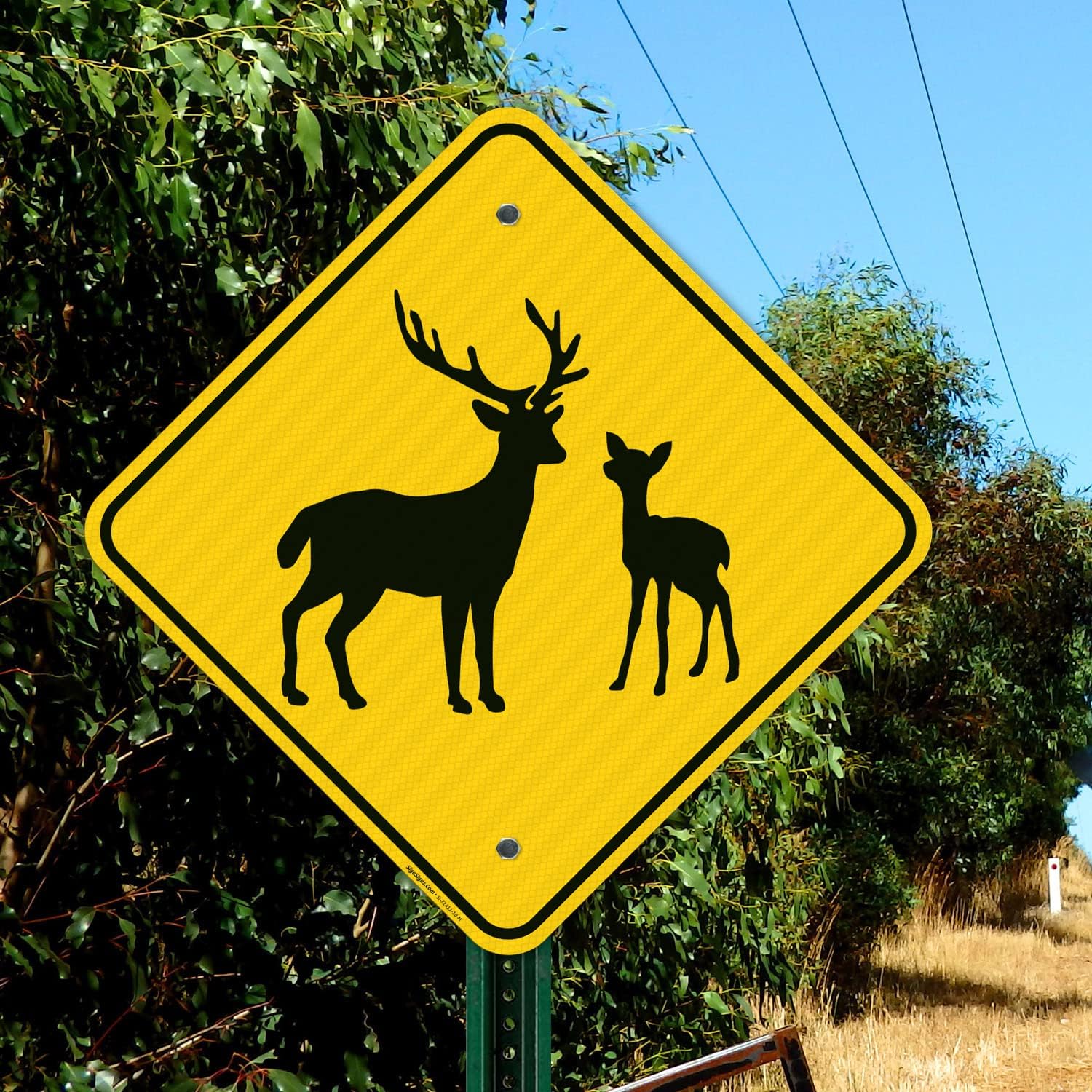 Deer with Fawn Crossing Sign, 18x18 Inches, 3M AEGP Reflective.063 Aluminum, Fade Resistant, Made in USA