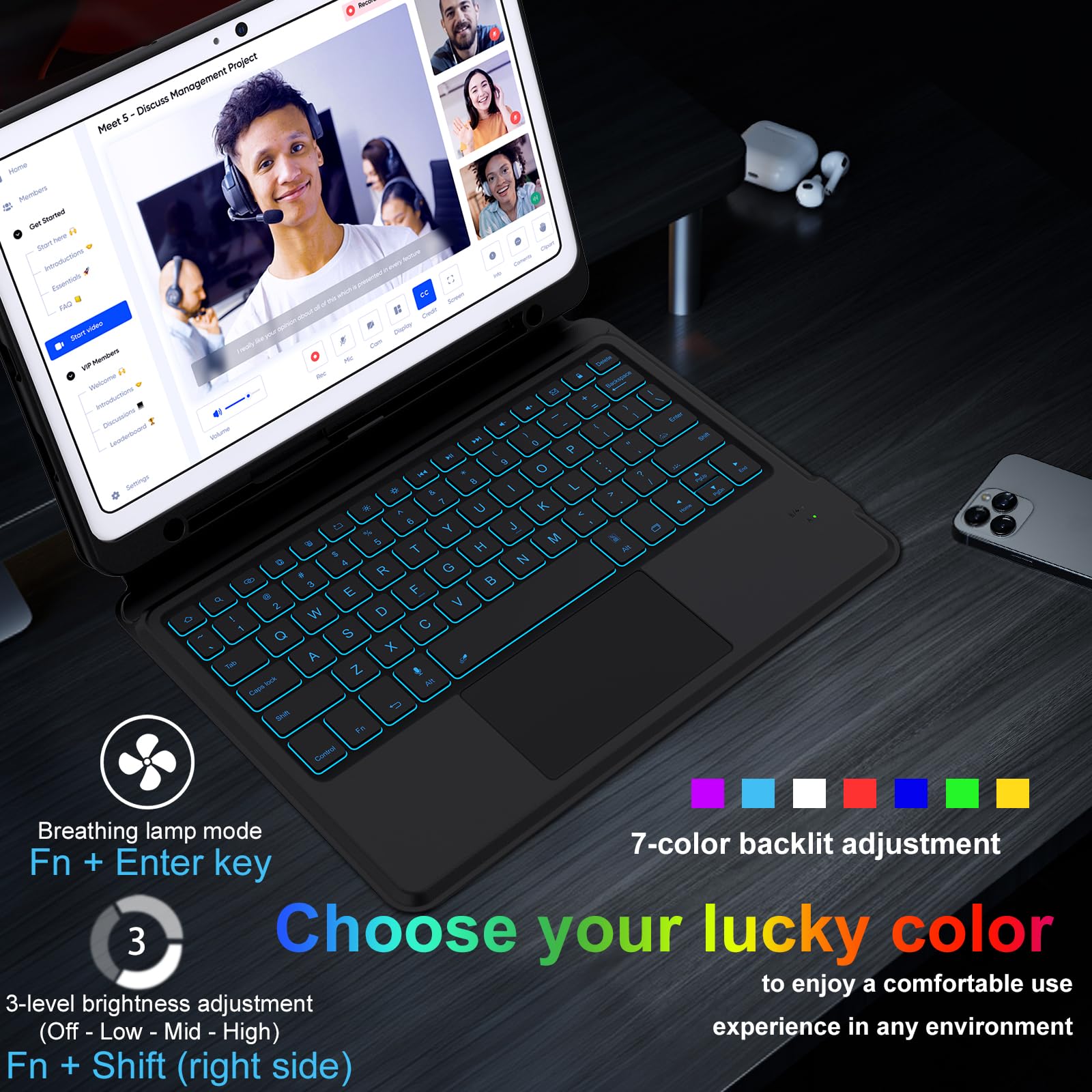 for Google Pixel Tablet 11-inch (2023) Keyboard Case, Detachable Magnetic Stand, Rechargeable Backlit Keyboard with Palm Rejection Touchpad, Protective Cover Compatible with Speaker Dock