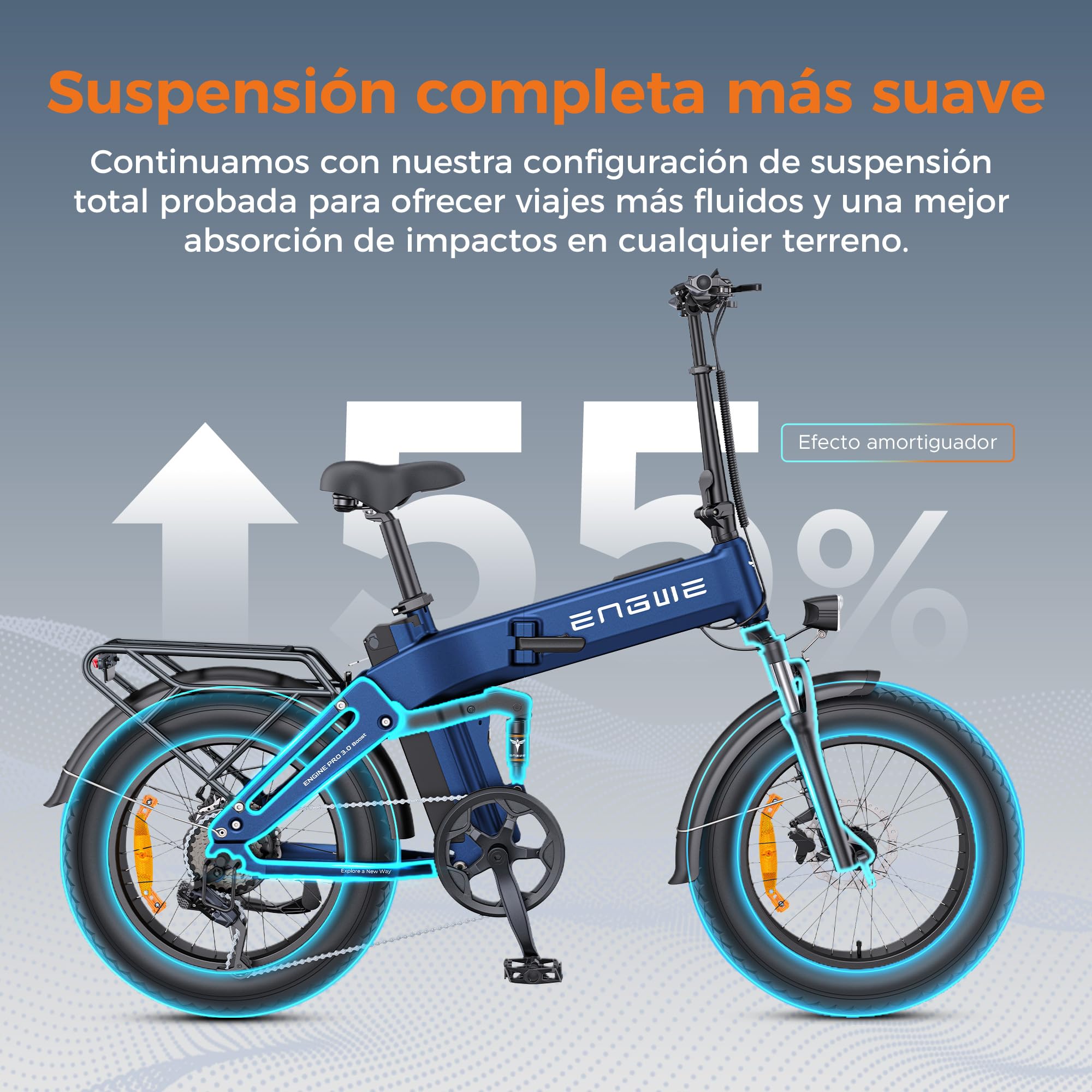 ENGWE Engine Pro 3.0 Boost Bicicleta Eléctrica Plegable | Carga Rápida en 2 horas, autonomía de hasta 130KM, Equipado con GPS y OTA, Sensor de par y Frenos Hidráulicos