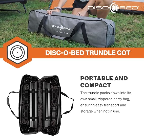 Disc-O-Bed Trundle Cot for XL or 2XL Bunk Systems, Zippered Bag, Black