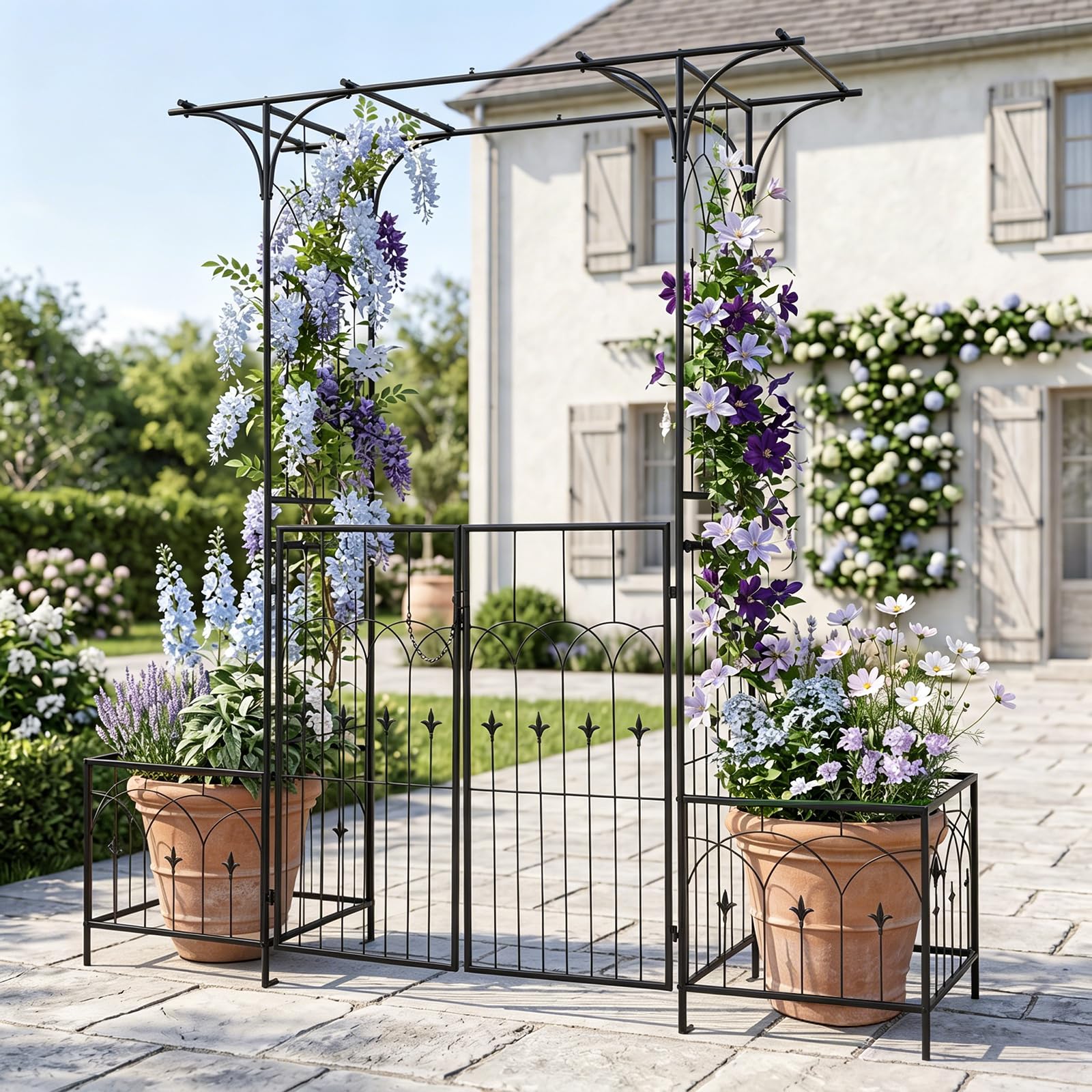 GYMAX Arco da Giardino con 2 Fioriere e Porte Bloccabili, per Rampicanti