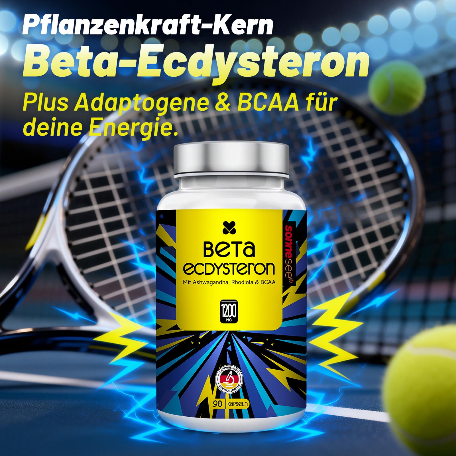 Beta-Ecdysteron-haltiger Pflanzenextrakt 1200 mg – Mit Ashwagandha, Rhodiola & BCAA – 90 Kapseln – Hochdosiert, Vegan, Laborgeprüft