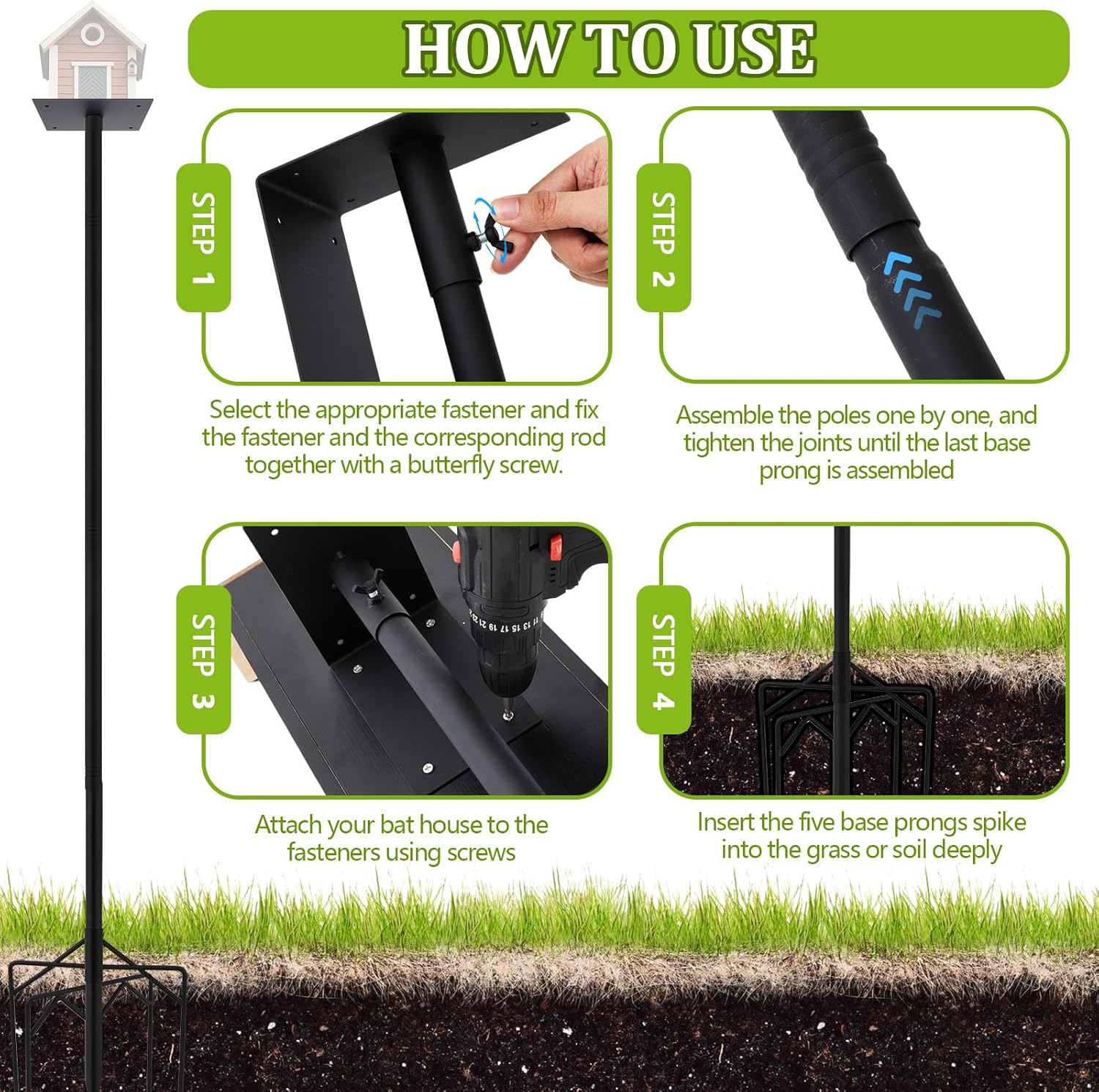 2 Pack 12ft Telescoping Bat House Purple Martin House Pole - Supports 5kg, Anti-Oxidation Steel with Heavy Duty 5-Claw Base & 2 Mounting Platforms, Outdoor Use