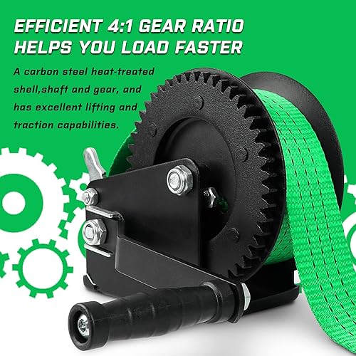 Miniatura 6 de Cabrestante de remolque de barco resistente de 1200 libras con correa de 30 pies, con gancho, trinquete de 2 vías y cabrestante de remolque de