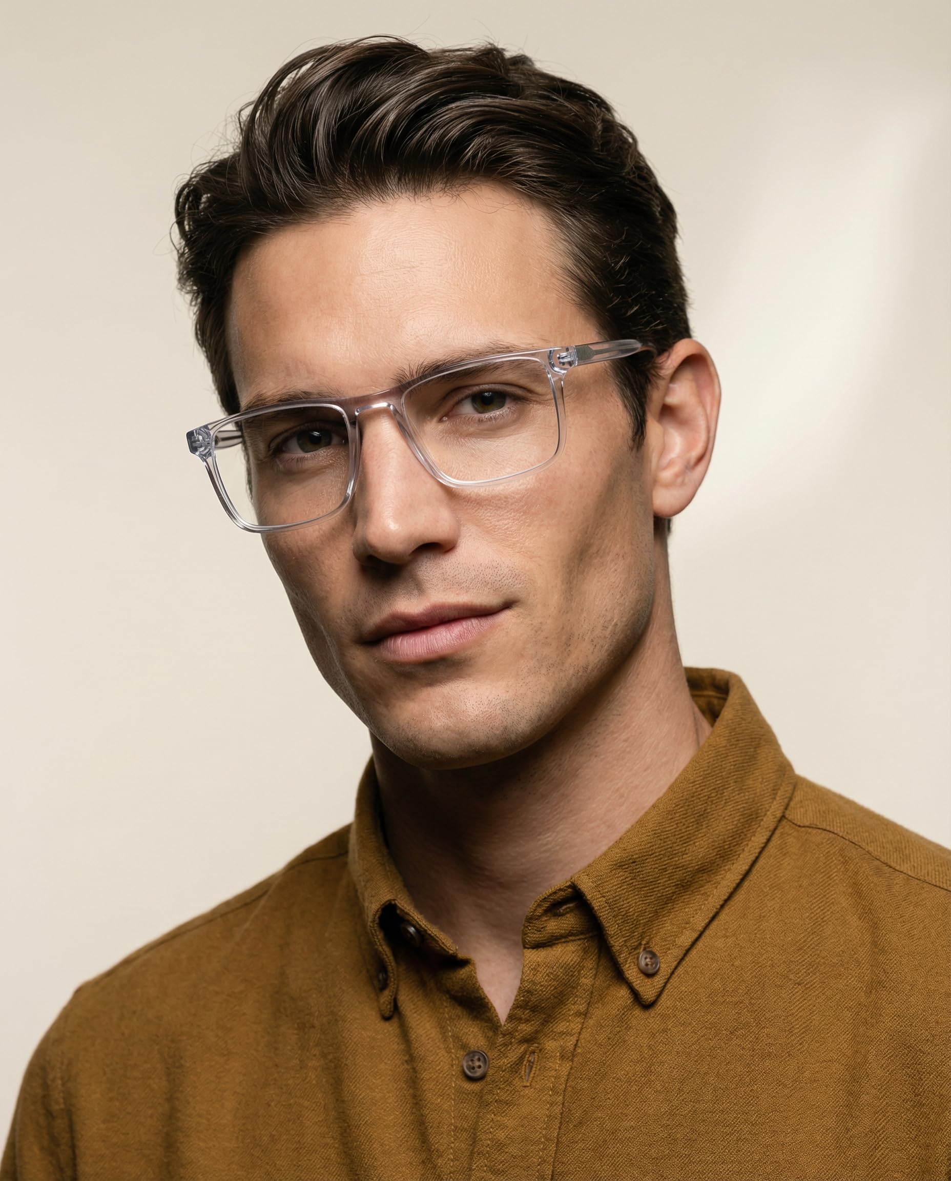 DAKOTA Okulary z ostrością widzenia dla mężczyzn, opcjonalnie z filtrem przeciwsłonecznym lub filtrem niebieskiego światła, prostokątne, wykonane z octanu (w zestawie etui na okulary)