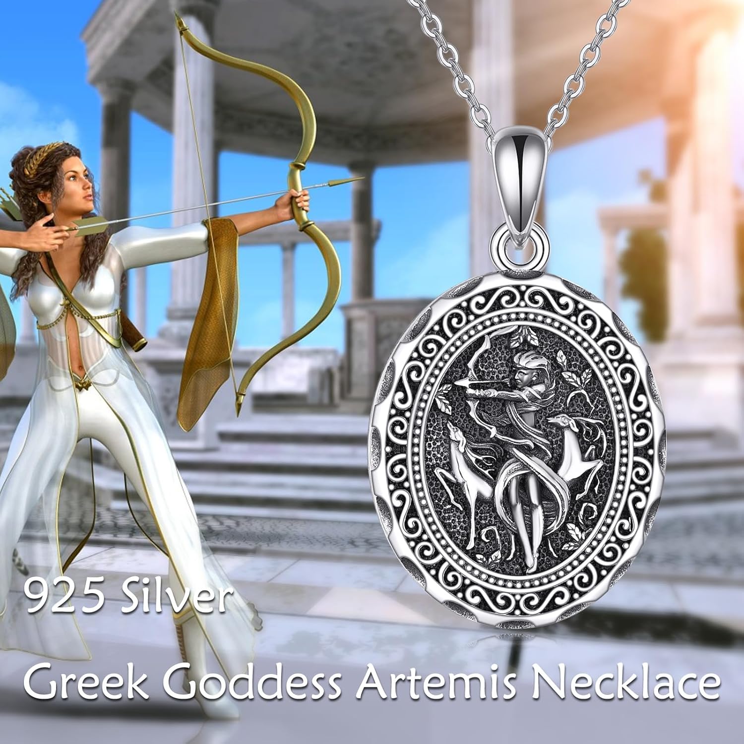 AXELUNA Greek Goddess Necklace Sterling Silver Artemis Goddess of The Hunting Mythology Jewelry for Women Gifts - Image 6