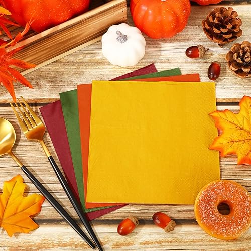 Miniatura 4 de Whaline Paquete de 80 servilletas de papel de otoño de Acción de Gracias de 6.5 x 6.5 pulgadas, servilletas de cena desechables de color otoño,