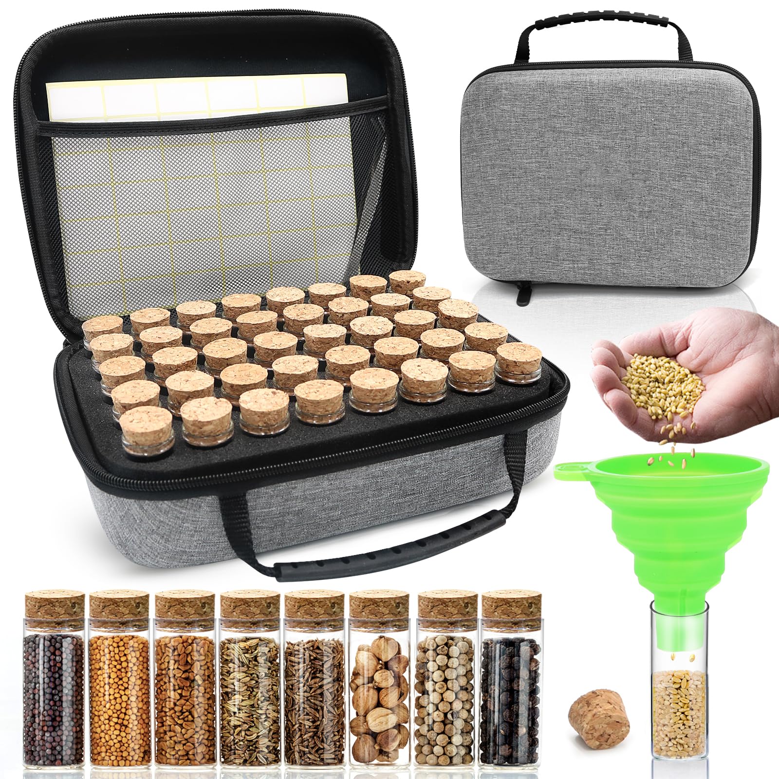 40 Slots Seed Storage Box,Sturdy Seed Storage with Labels Stickers and Glass Seed Storage Container, Seed Organiser for Storing Vegetable Seeds,Fruit Seeds,Flower Seeds