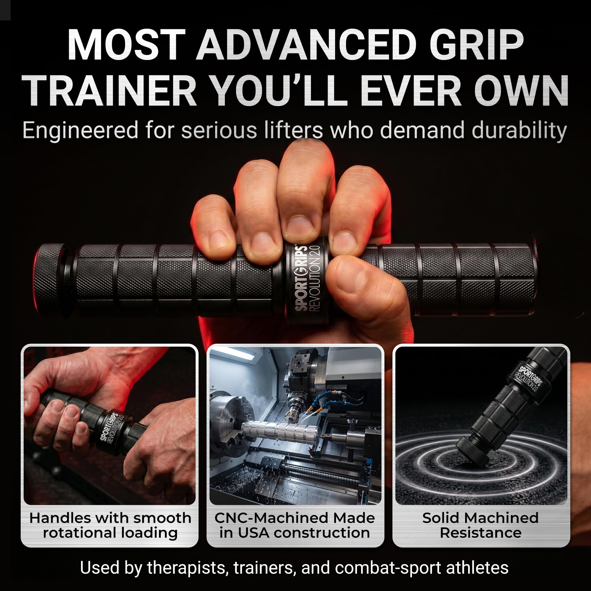Sportgrips Sidewinder Revolution 2.0 Adjustable Grip Trainer USA Made | Anodized Aluminum Wrist Strengthener with Adjustable Resistance for Grip-Forearm Training Endurance and Sports product thumbnail 5