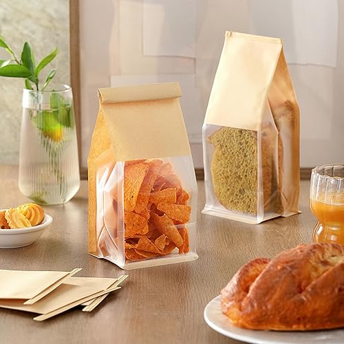 Miniatura 8 de Paquete de 50 bolsas de galletas, pequeñas bolsas de panadería con ventana, bloqueo de pestaña de lata, ideal para magdalenas, granola casera,