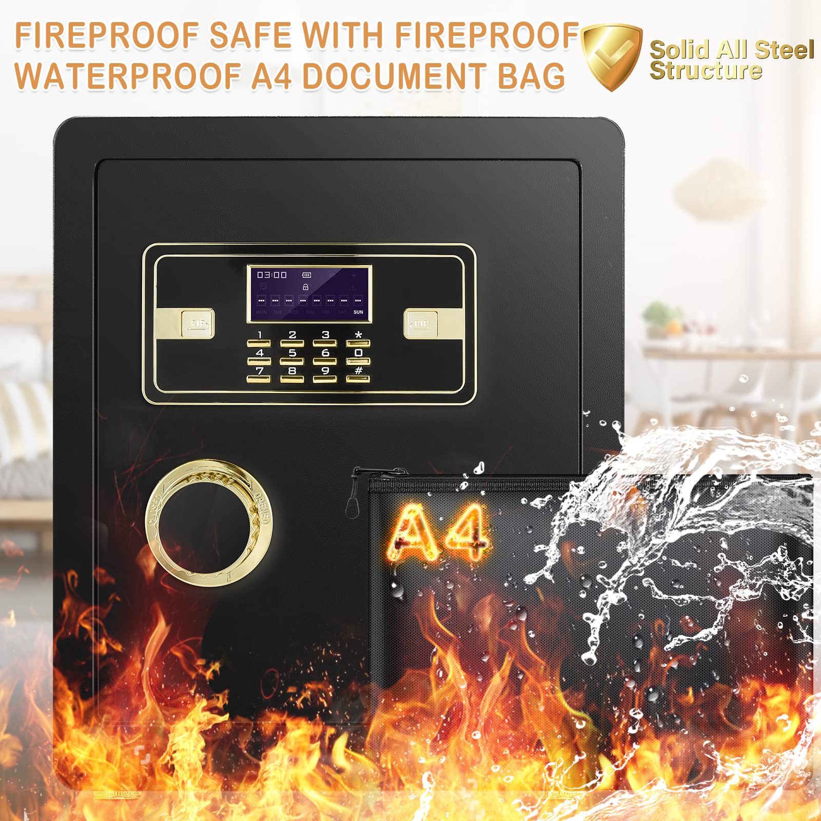 2.2 Cub Safe Box Fireproof Waterproof, Security Home Safe with
