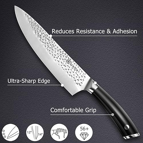 Miniatura 10 de PAUDIN Cuchillo de chef con funda, cuchillo de cocina profesional de 8 pulgadas, cuchillos de chef con acero inoxidable de alto carbono, cuchillo