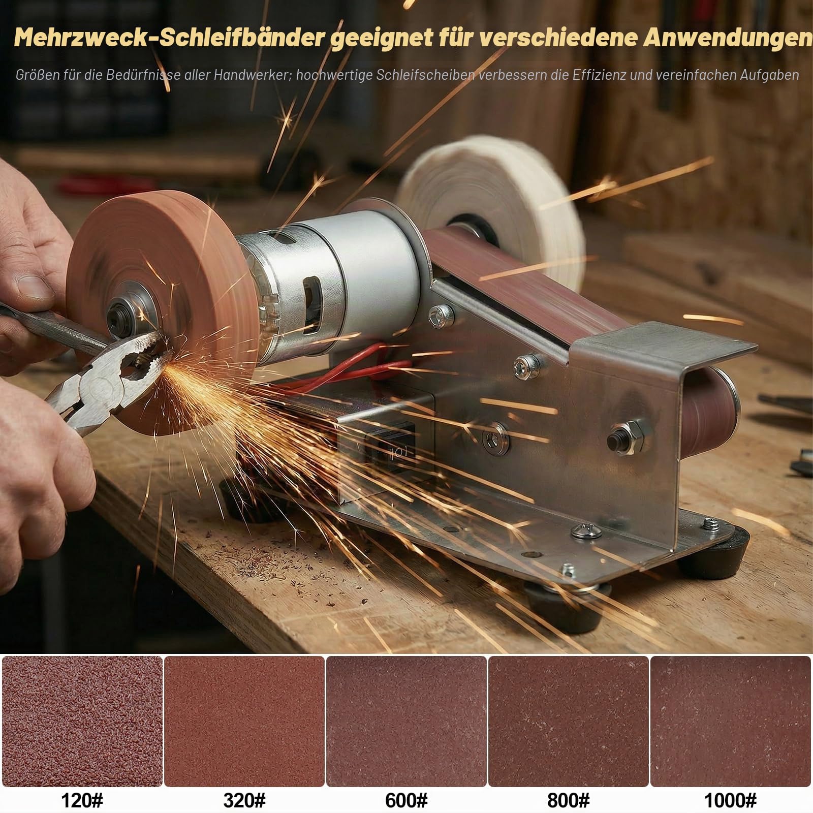 Elektrischer Bandschleifer, Mini-Bandschleifer Poliermaschine, 15-Grad-Messerschärfer with 20 Sanding Belts and 20 Pieces Sandpaper, Belt Sander for Metal Polishing, Wood Polishing and Tool Sanding