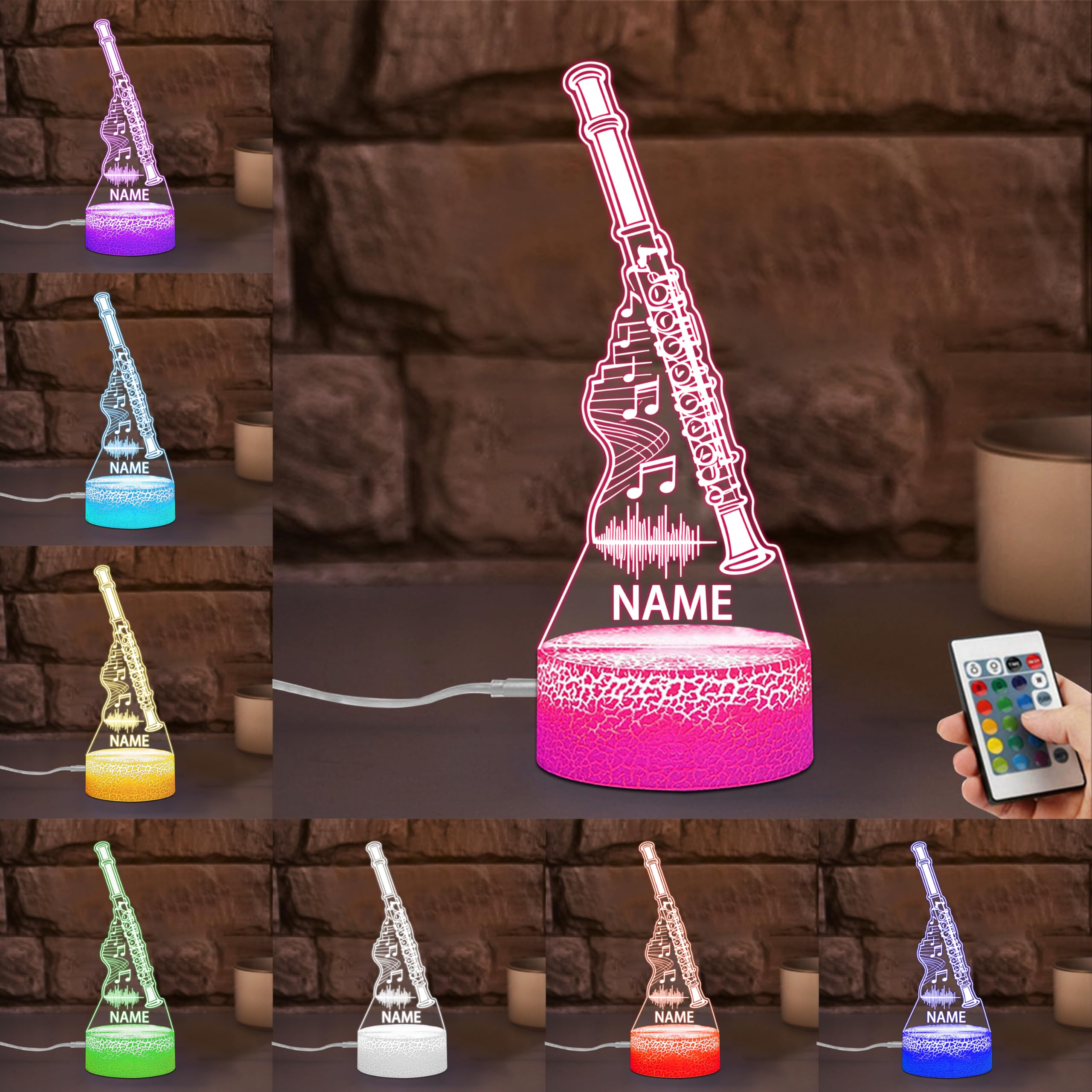 SSRUI Personalized Flute 3D Illusion Night Light Custom Name Flute LED Lamp with Multiple Colors Changing, Musical Decoration for Bedroom Living Room, Gifts for Music Lovers