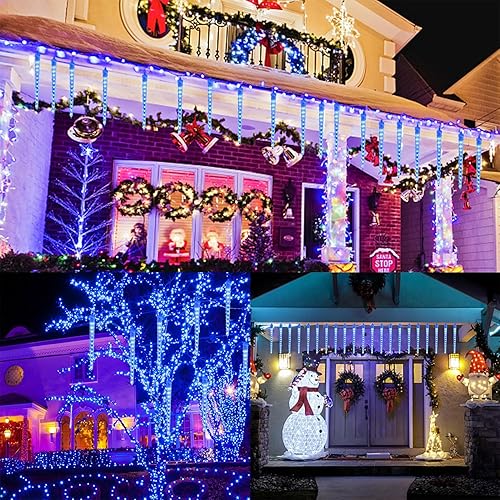 Miniatura 6 de WATERGLIDE 16 luces de lluvia de meteoritos de carámbanos, 12 pulgadas, luces de Navidad de carámbano para exteriores, 384 SMD LED, luz de caída de