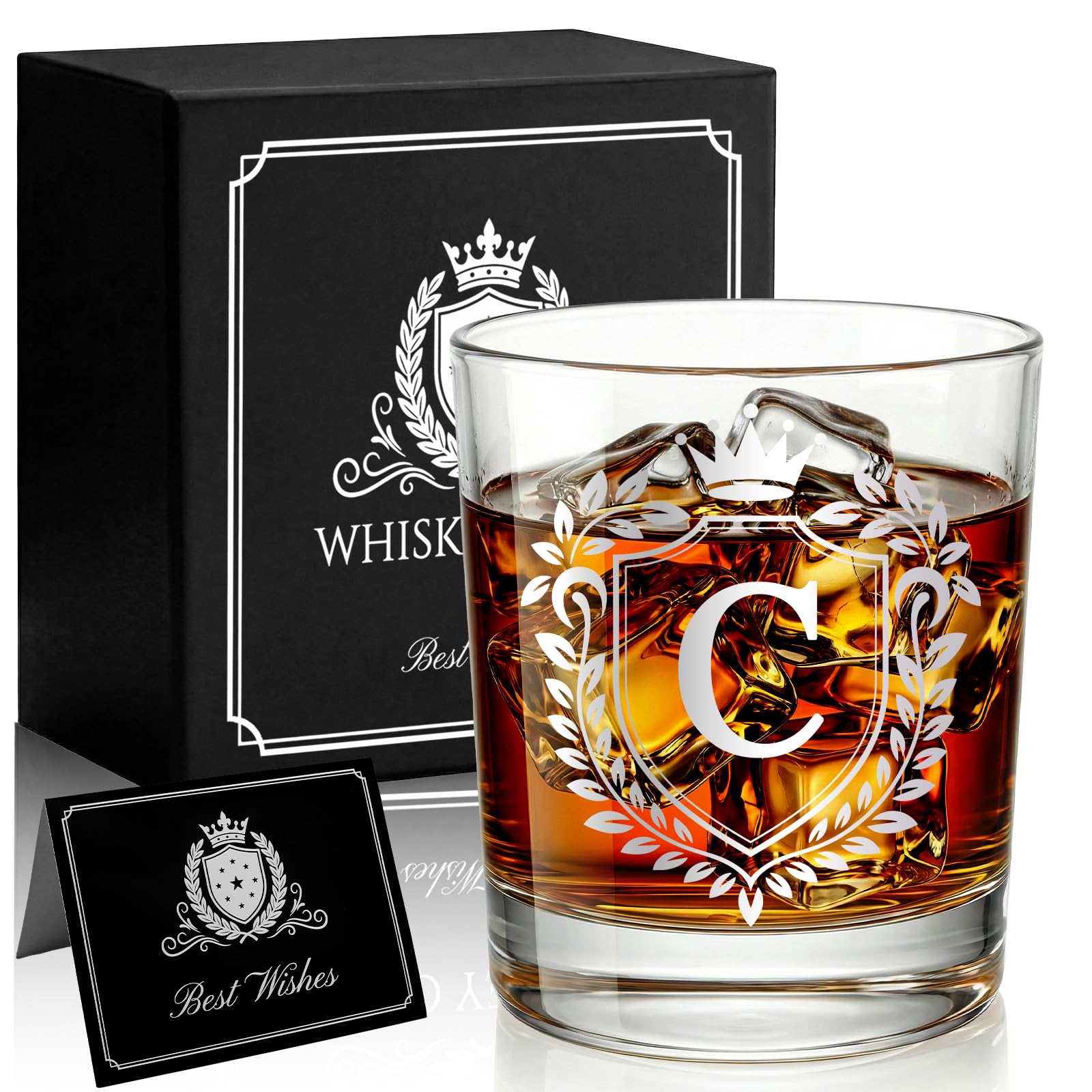 JEKUGOT Personalised Whiskey Glass Set, Personalised Gifts for Men, 10 oz Engraved Whisky Glass Gift, Birthday Gifts for Men, Dad, Friend, Boyfriend, Father's Day, Scotch Bourbon Drinkers (C)