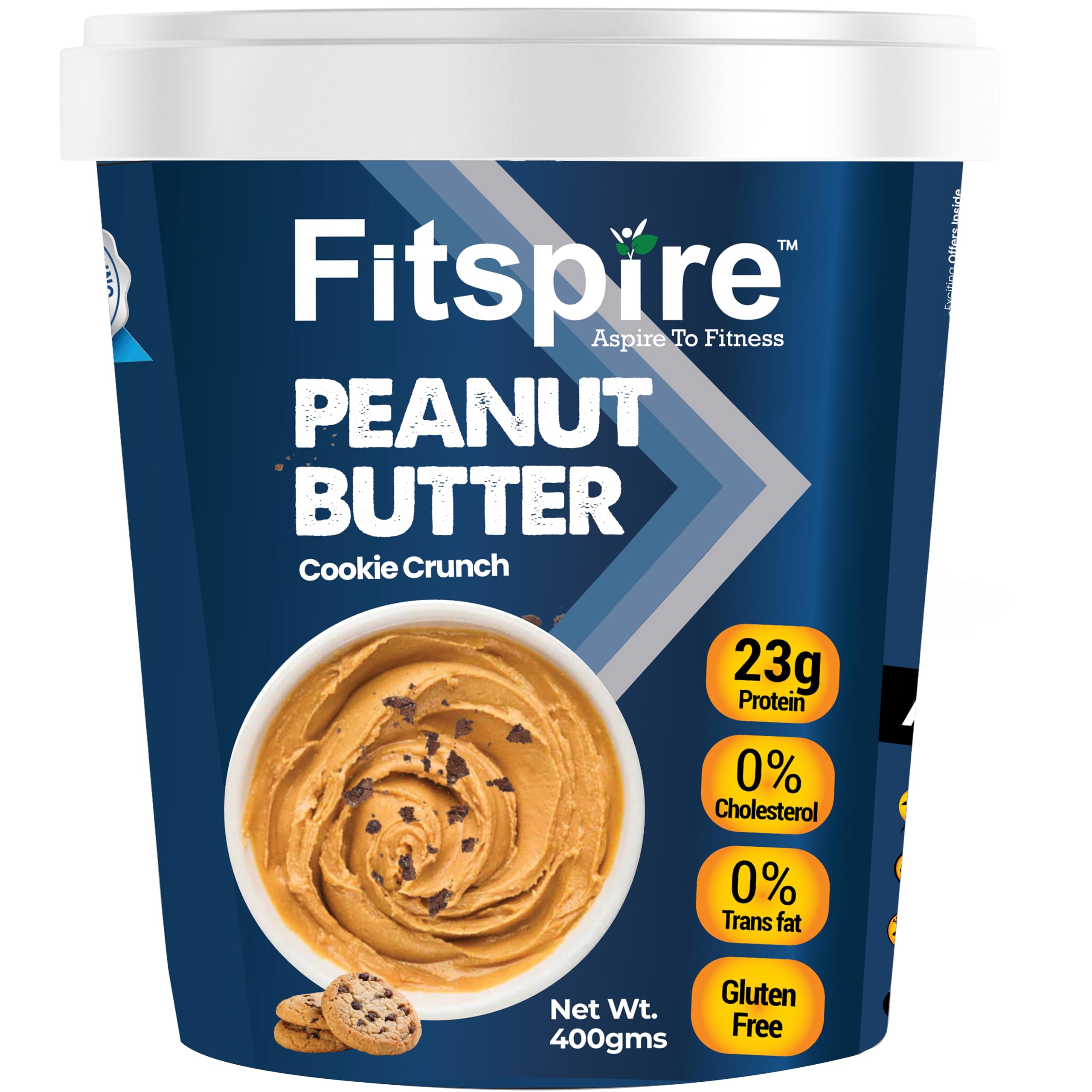 Fitspire Cookie Crunch Peanut Butter 400g (23g Protein Per 100g) | High Protein Spread | Gluten-Free, Zero Trans Fat, Cholesterol, or Hydrogenated Oils