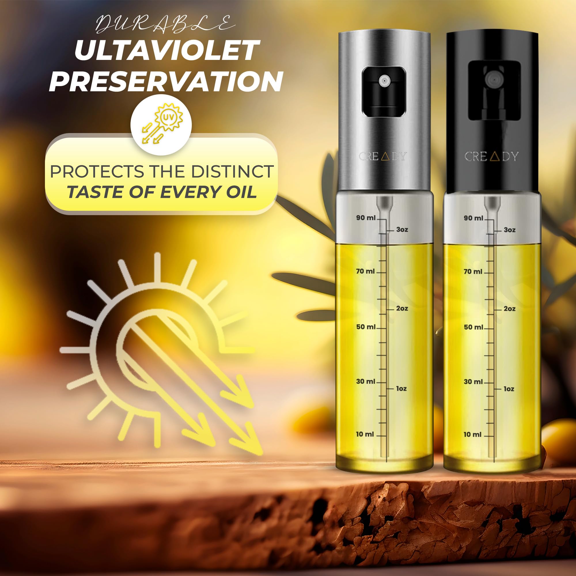 CREADY Vaporisateur Huile Cuisine 470 Ml - Spray 2-en-1 Huile D'Olive Air Fryer - Pulvérisateur Huile Précis