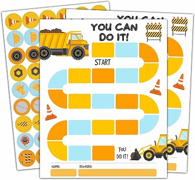 10 Construction Reward Chart with 216 Round Stickers, Incentive Behavior Chart for Kids at Home Classroom, Kids Routine Daily Chore Sticker Chart-A03