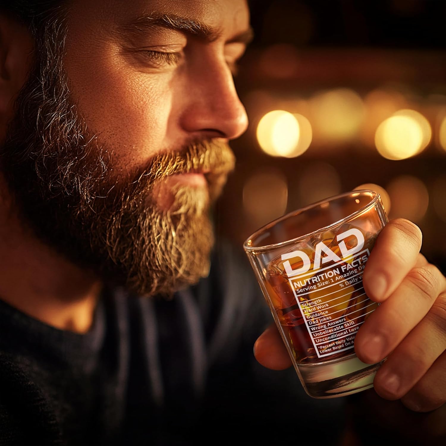 dad Whiskey Glass Gift Set – Funny Dad Nutrition Facts Design – Gifts for Dad from Daughter, Son, Wife – Birthday, Father’s Day, Christmas – Wooden Box, Coaster, Recipe Cards - Image 5