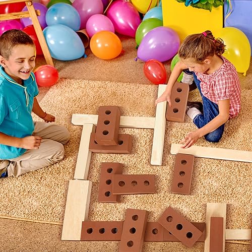 Miniatura 6 de DEEKIN 25 bloques de construcción de ladrillo de espuma y 12 bloques de construcción de haz de madera de espuma, bloques de ceniza gruesos, grandes