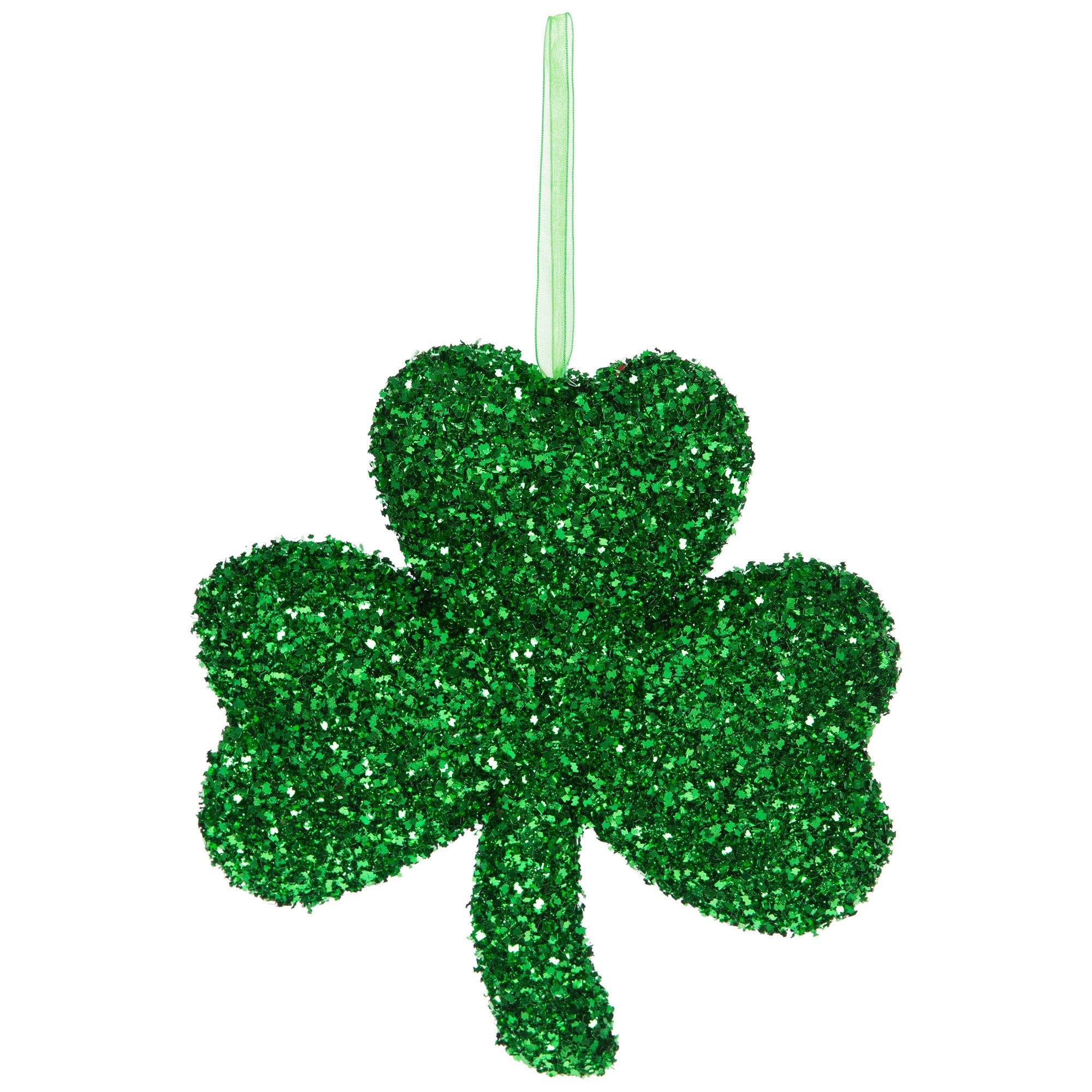 St. Patrick's Crafts Day Green Tinsel Glitter Shamrock Wall Decor - 7.5 x 8 Inches