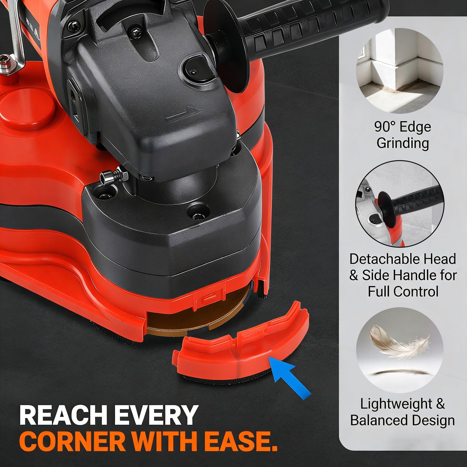 Lijadora Suelo Cemento Eléctrica Tres Cabezas Portátil Para Mármol, Granito y Epoxy, Pulido y Limpieza Profesional(Without pole)