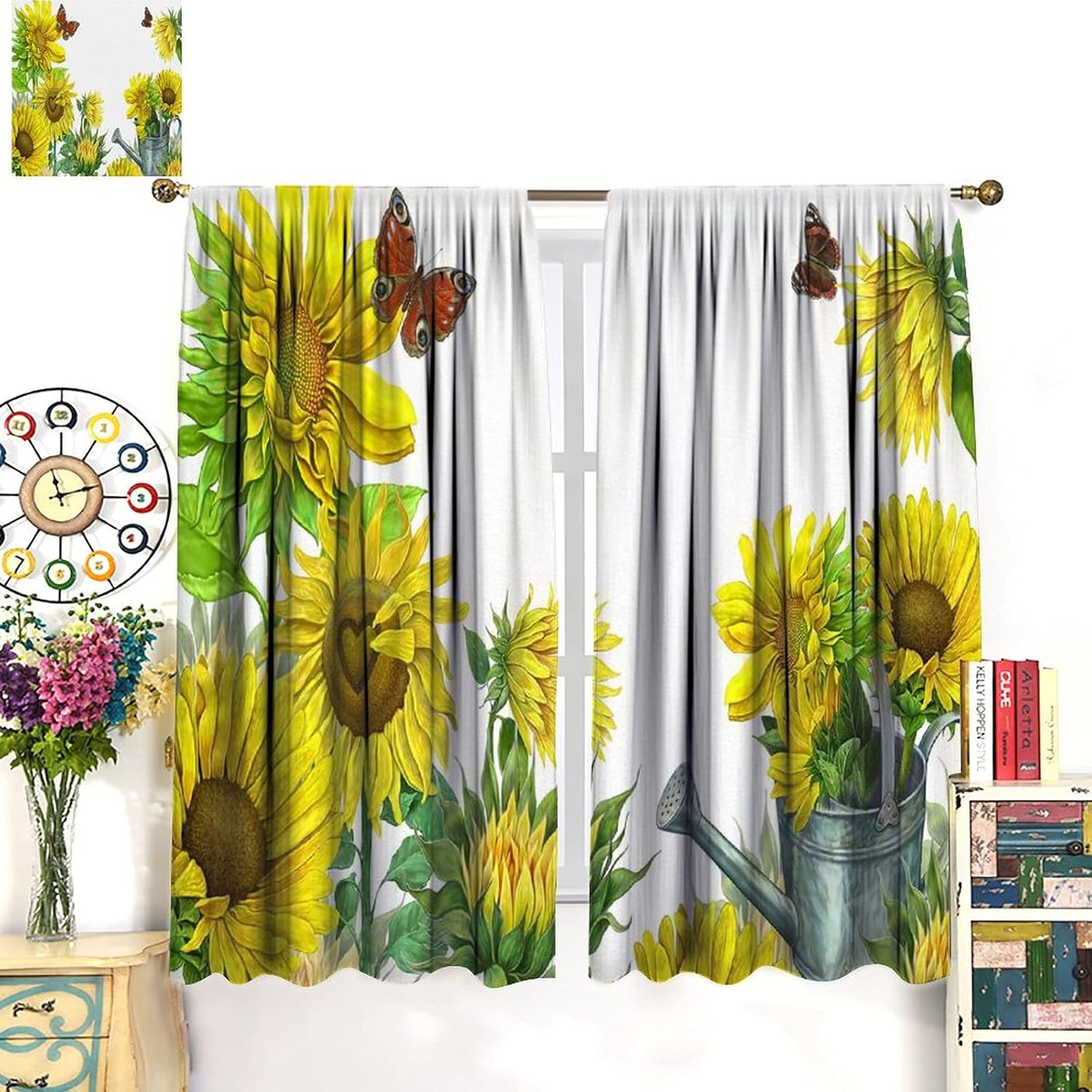 Amаzіng 🔥 GY Beautiful Sunflowers and Butterflies Window Curtains for Kitchen Kids Bedroom Living Room 85x85inch(214x214cm) Exсluѕіvе GY Beautiful Sunflowers and Butterflies Window Curtains for Kitchen Kids Bedroom Living Room 85x85inch(214x214cm)