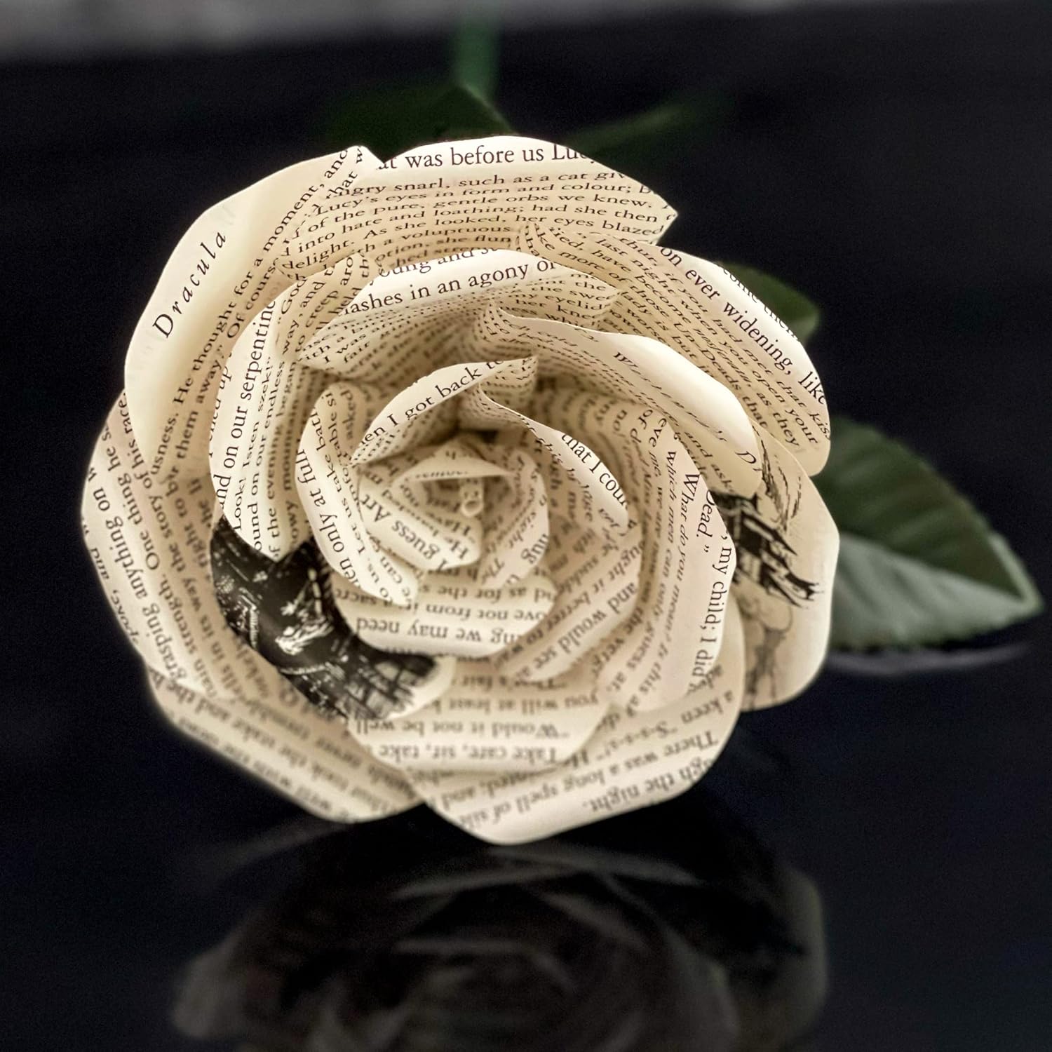 Handmade Dracula Paper Flowers, Paper Roses Made from Pages of Bram Stoker's Novel, Book Lovers Gifts for Anniversaries, Birthdays, Graduations, Weddings- 5 Inch Medium