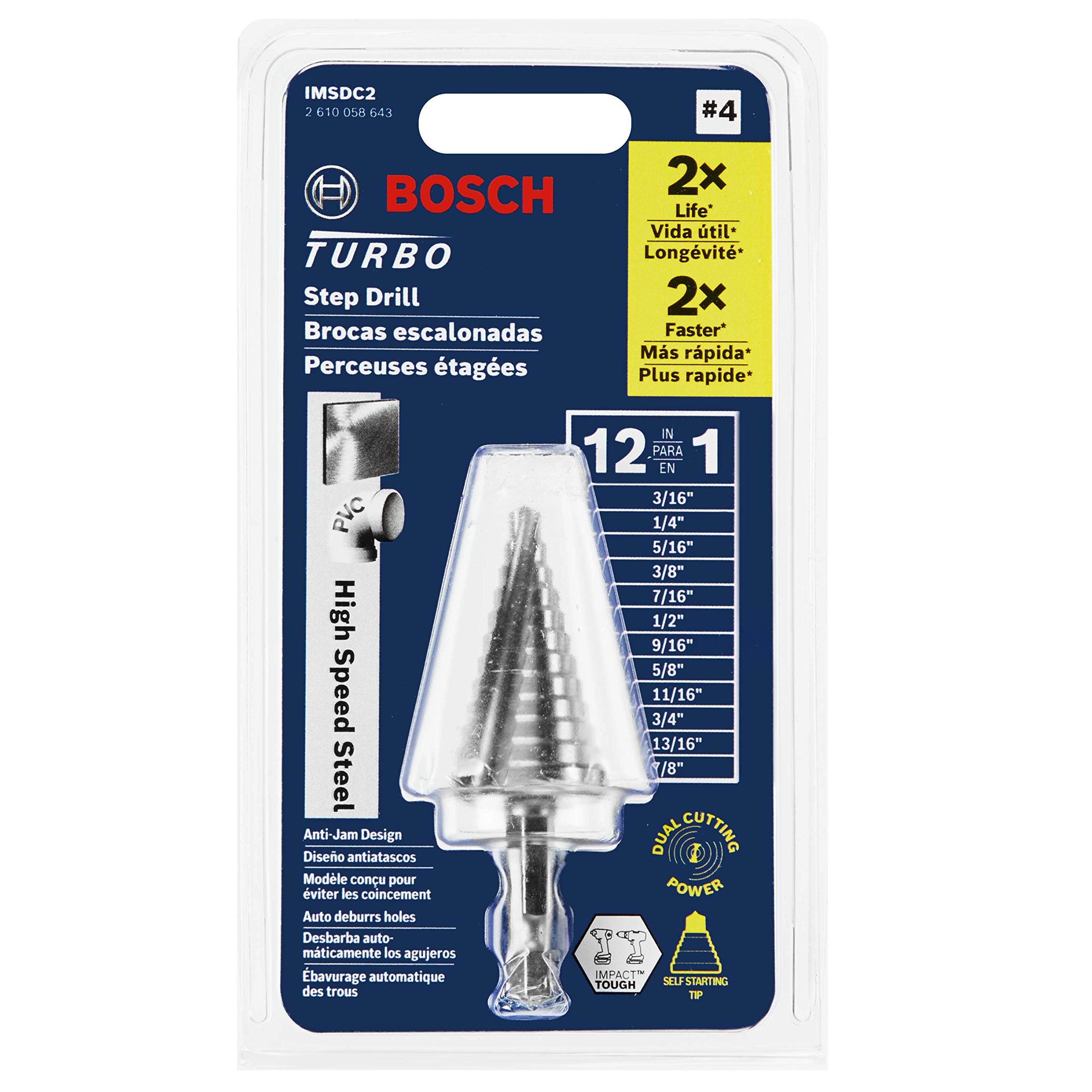 Bosch IMSDC2 3/16" a 7/8" Punta per trapano a percussione Turbo in acciaio ad alta velocità