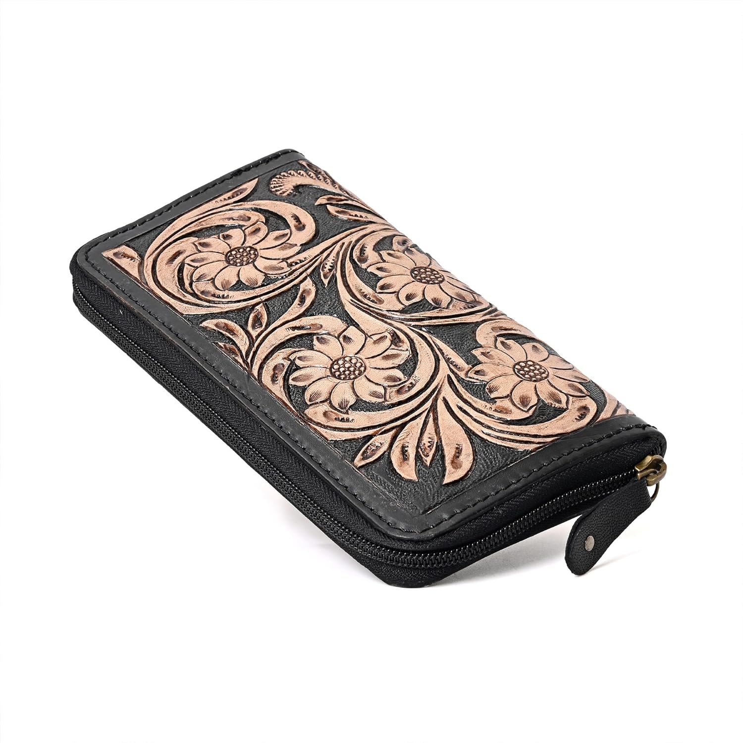 Merbaa Handcrafted Western Leather Wallet for Women Cowhide Hand Wrist Wallet Card Holder RFID Protected Hand Purses Leather Hand Bag Genuine Leather Handtooled Wallet with Multi Pockets - Image 5