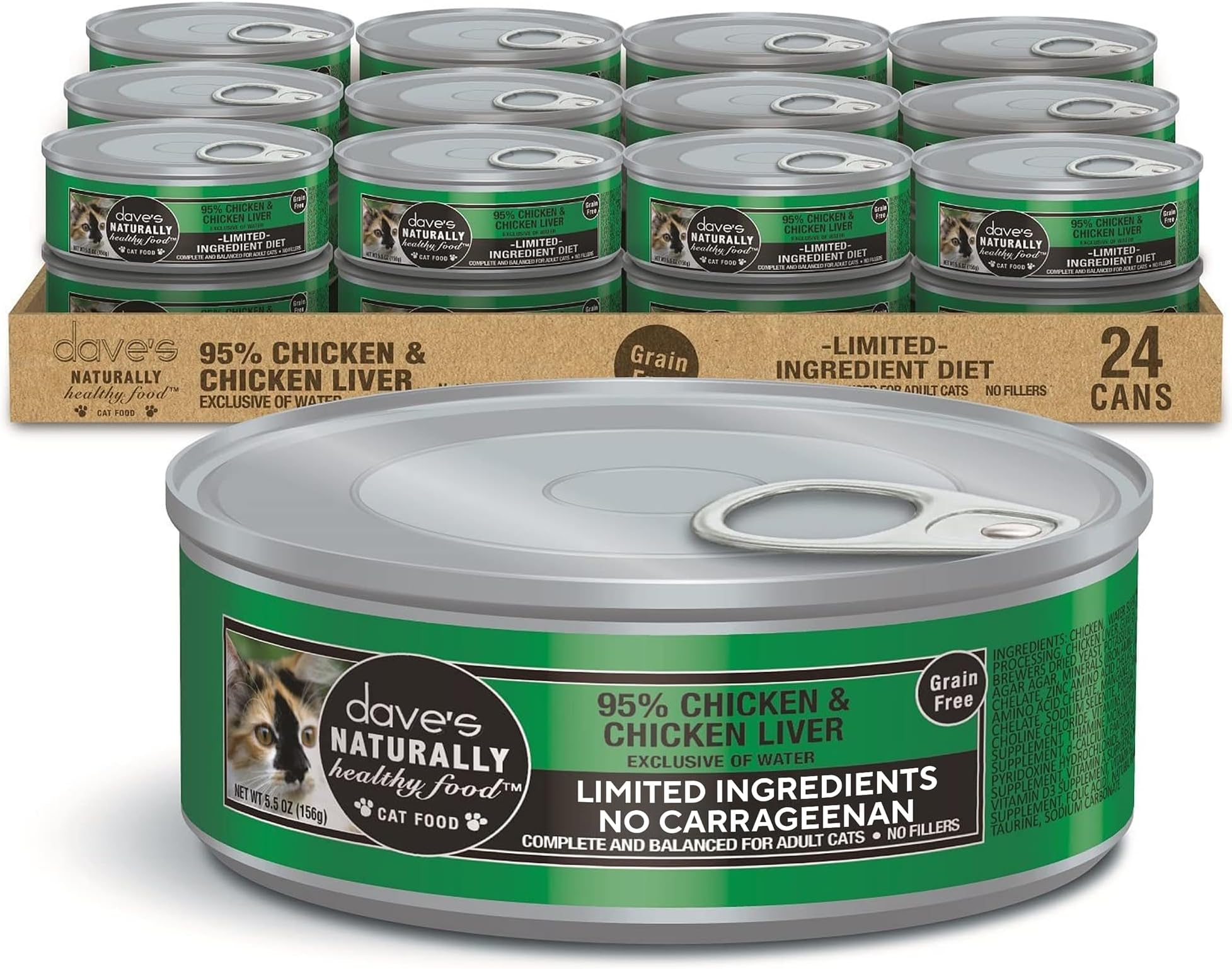 Grain Free Wet Cat Food (95% Chicken & Chicken Liver Pate), Made in Canada Naturally Healthy Canned Cat Food, Added Vitamins & Minerals, Wheat & Gluten-Free, 5.5 oz (24 Pack)
