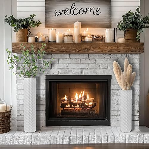 Miniatura 9 de Sziqiqi Jarrones altos blancos para suelo cilindro de metal de 27.621.7 pulgadas, soporte para flores hecho a mano, jarrón decorativo extra grande,