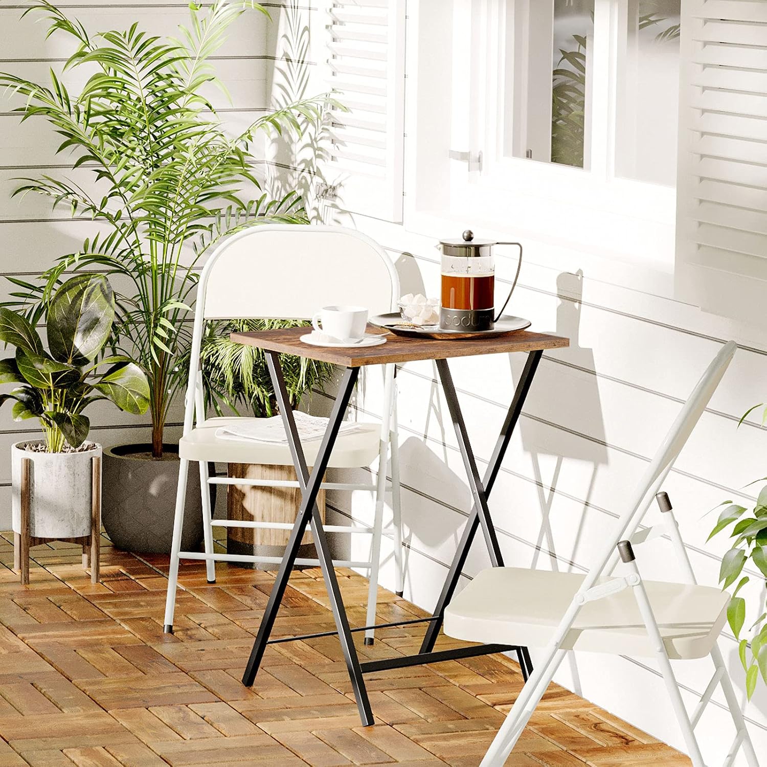 HOOBRO Industrial Folding Side Tables, Set of 4 TV Trays with Storage Rack, Portable Snack Tables for Eating at Couch, BF50BZ01-BW25BZ01      Product Bundle