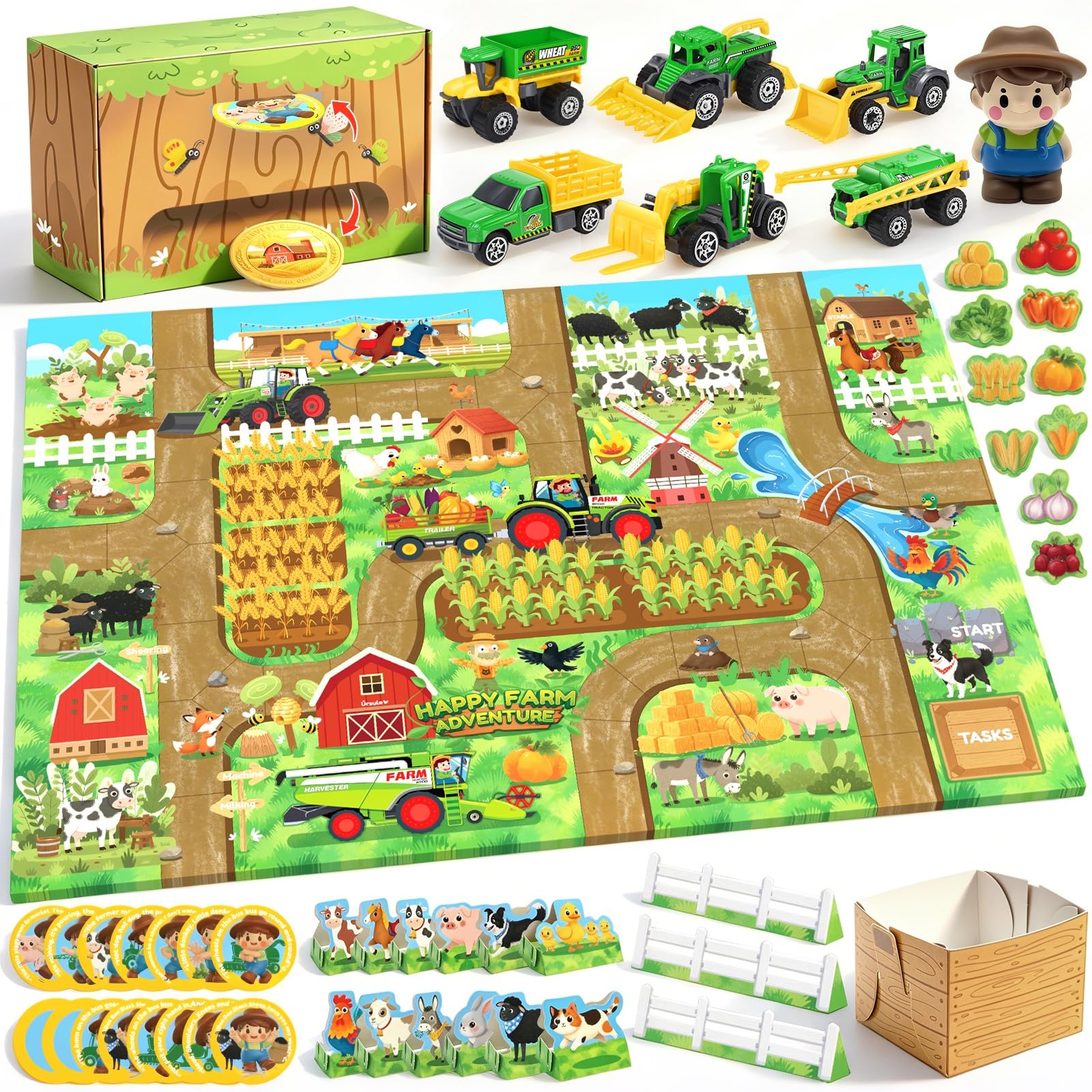 Happy Harvest Farm Montessori Preschool Learning Board Games for Kids