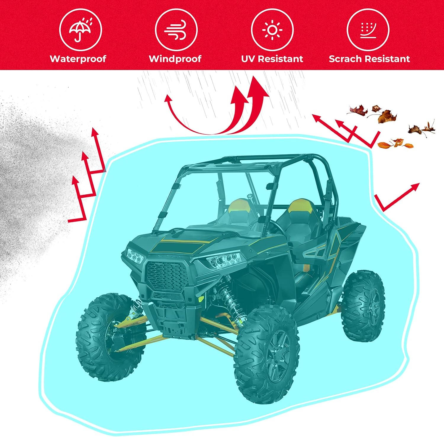 KEMIMOTO 2-Seater UTV Cover Compatible with Polaris RZR Ranger General Can-Am Commander Maverick Defender Kawasaki Mule, Waterproof Heavy Duty 420D Oxford Cloth PU Coating 131''x66''x75''
