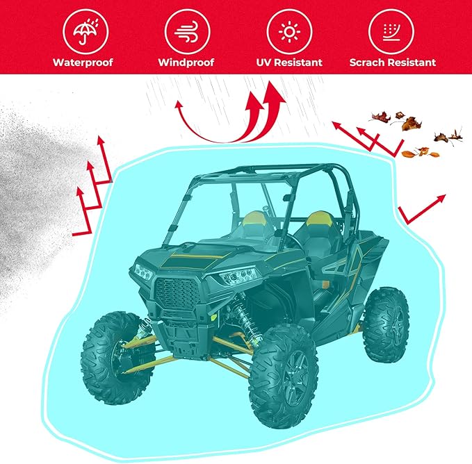 Amazon Com Utv 保護套kemimoto 防水耐用4d 2 人座儲物蓋132 X 66 X 75 吋 相容於polaris Can Am Kawasaki 牛津布pu 塗層防風側 汽車