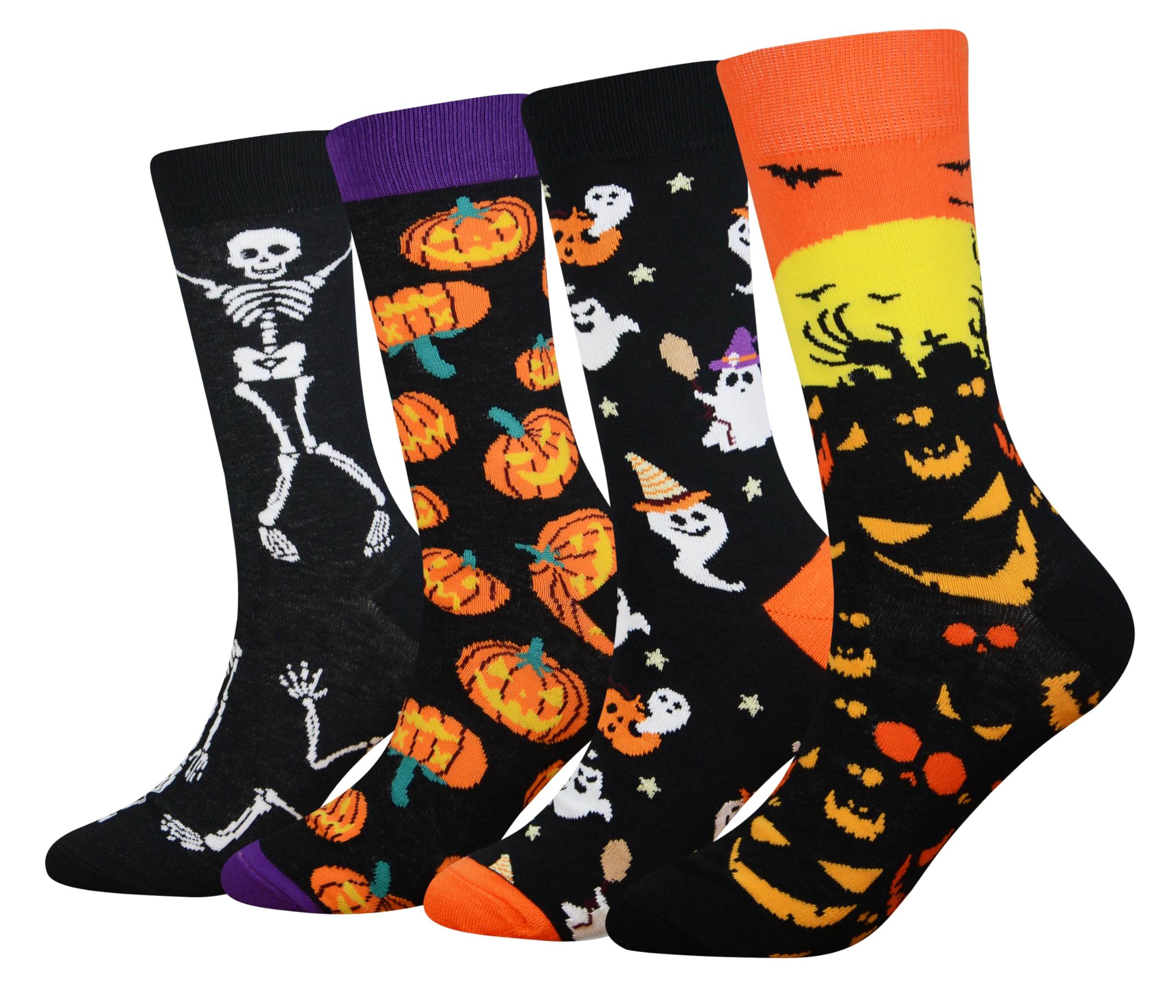Cansok Men's Halloween Socks Ghost Pumpkin Skeleton Bat Castle Gifts Novelty Dress Crew Socks (Halloween Ghost)