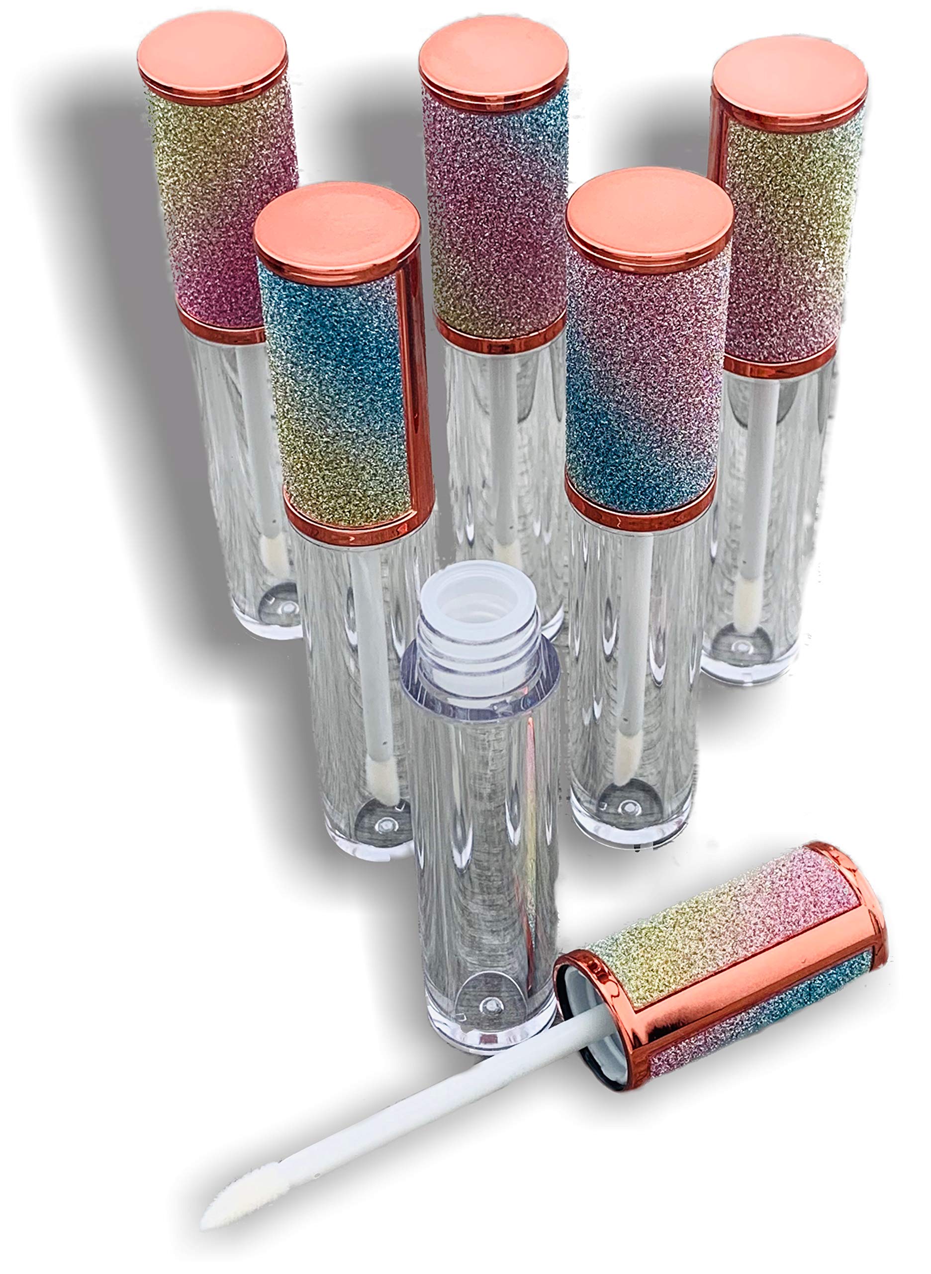 6 pack of 10ml Rainbow Bling Lip Gloss Tubes Rose Gold - No Prob-Llama