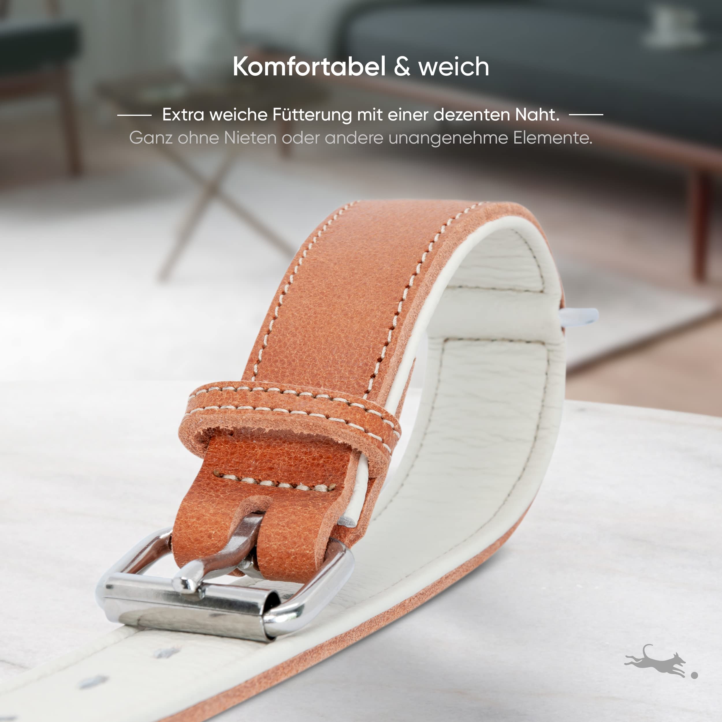FREUDENTIER® Collier pour Chien en Cuir, fabriqué en Hollande, doublé et Super Confortable, Large Collier en Cuir Pleine Fleur de qualité supérieure, modèle « Amstelparc » (51,5-61,5 cm, Cognac)