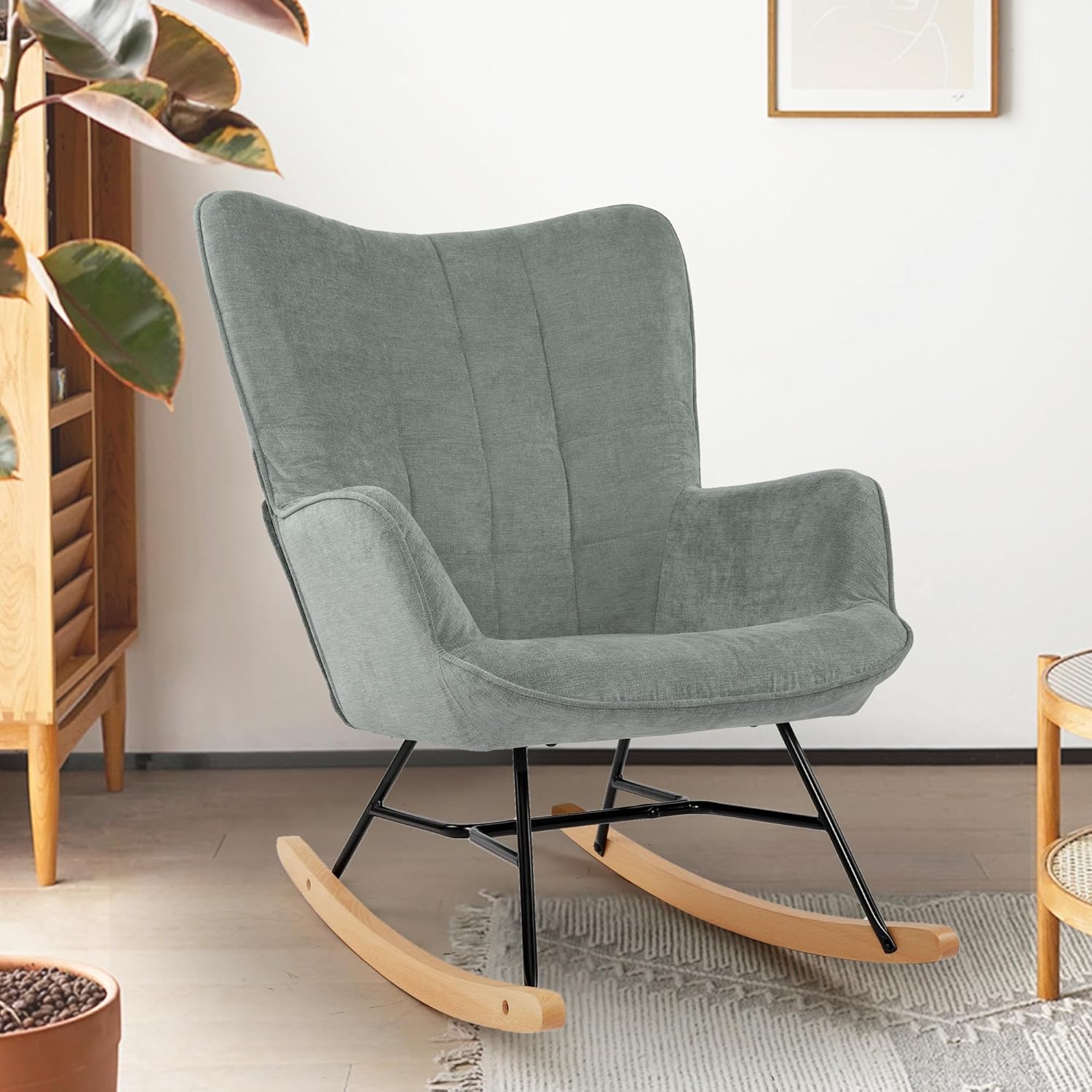 DAGONHIL Nursery Rocking Chair Armchair for Mom and Baby Modern Glider Chair with Soft Seat and High Backrest for Nursery Living Room Bedroom Balcony Offices Grey